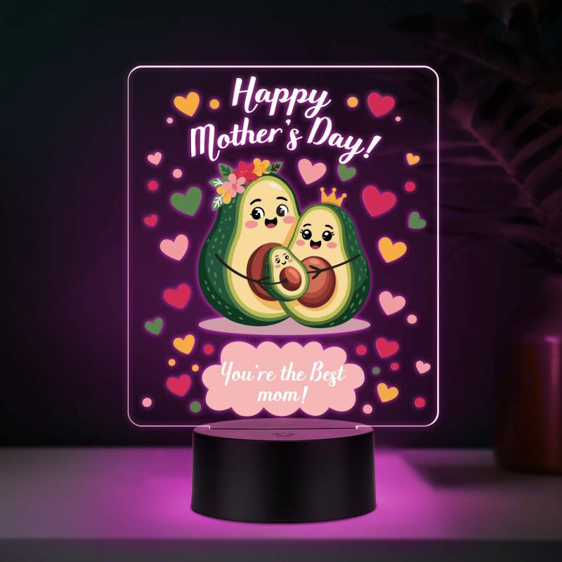 Cute Avocado Best Mom UV Print 7 Color LED Night Lamp Mothers Day Gift Light